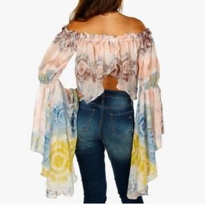 Live 4 Truth Off Shoulder Crop Top Flyaway Back Floral Tie Dye Sz Medium
